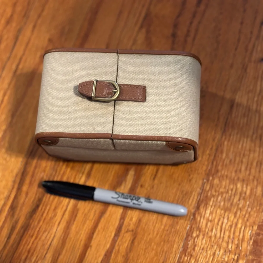 Pottery barn Tan and Brown Canvaswith Buckle bi-fold travel jewelry case